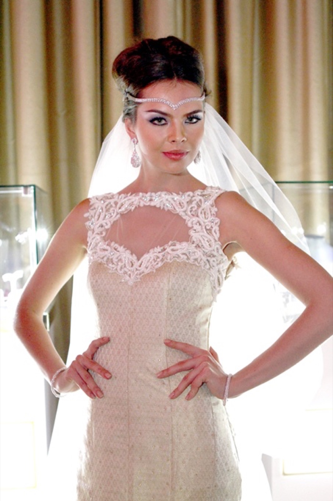 A model in bridal lace at the couture evening